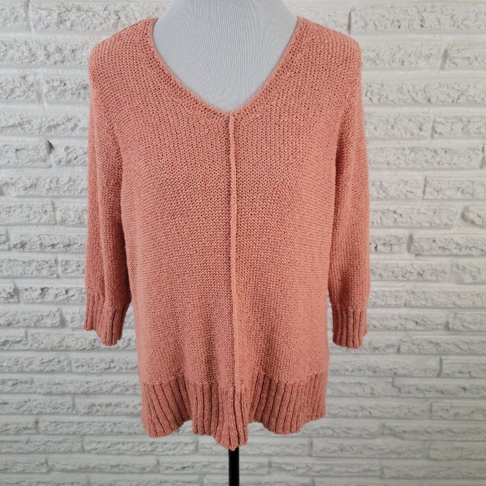 ♣ Chicos Womens Sweater 2 Standard Large L Pullover 3/4 Sleeve ORA7E